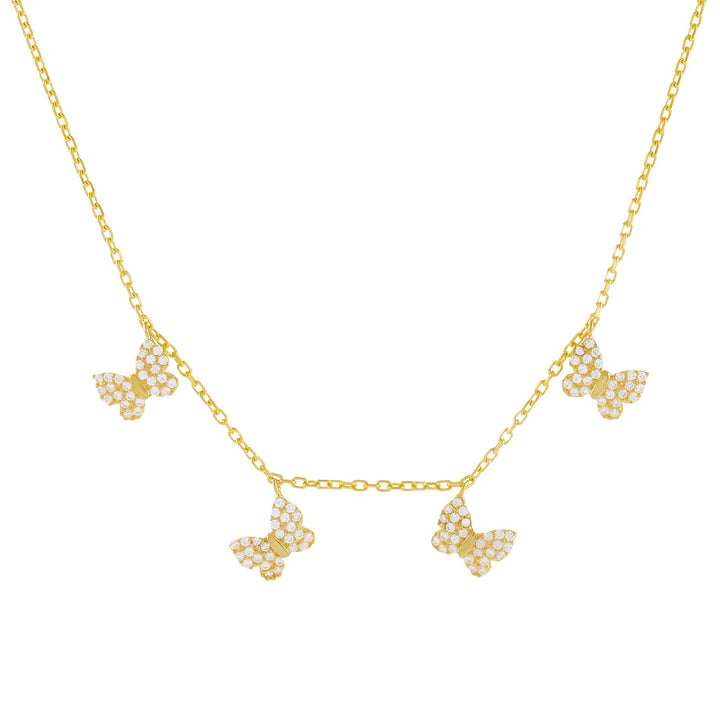 Gold Pavé Mini Butterflies Necklace - Adina Eden's Jewels