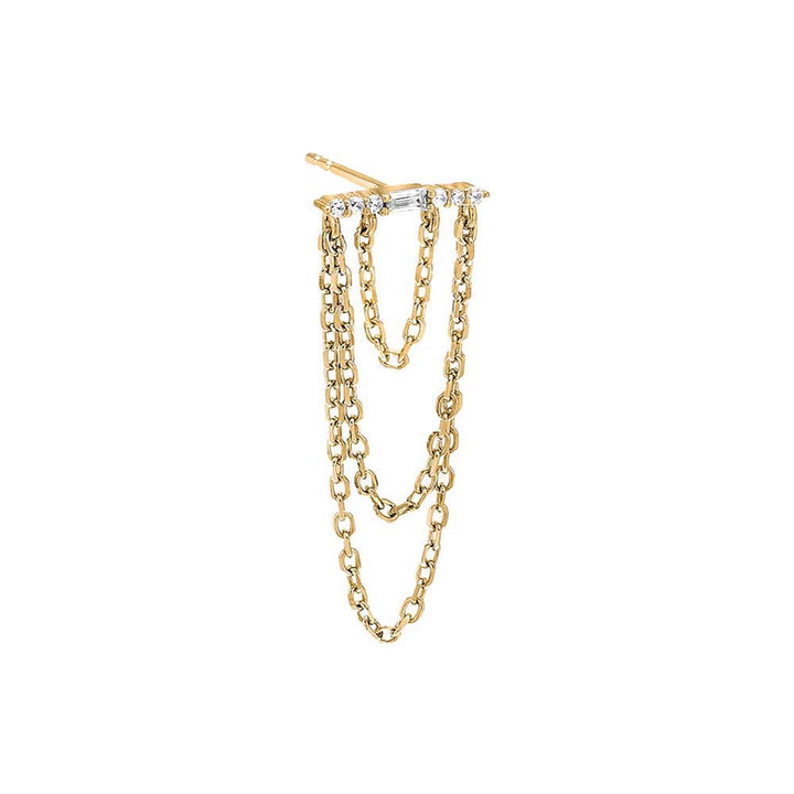 Gold / Single Drop Chain Pavé Bar Stud Earring - Adina Eden's Jewels