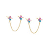 Rainbow / Pair Colored CZ Double Flower Chain Stud Earring - Adina Eden's Jewels