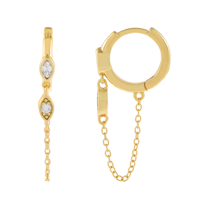 Gold CZ Bezel Evil Eye Chain Huggie Earring - Adina Eden's Jewels