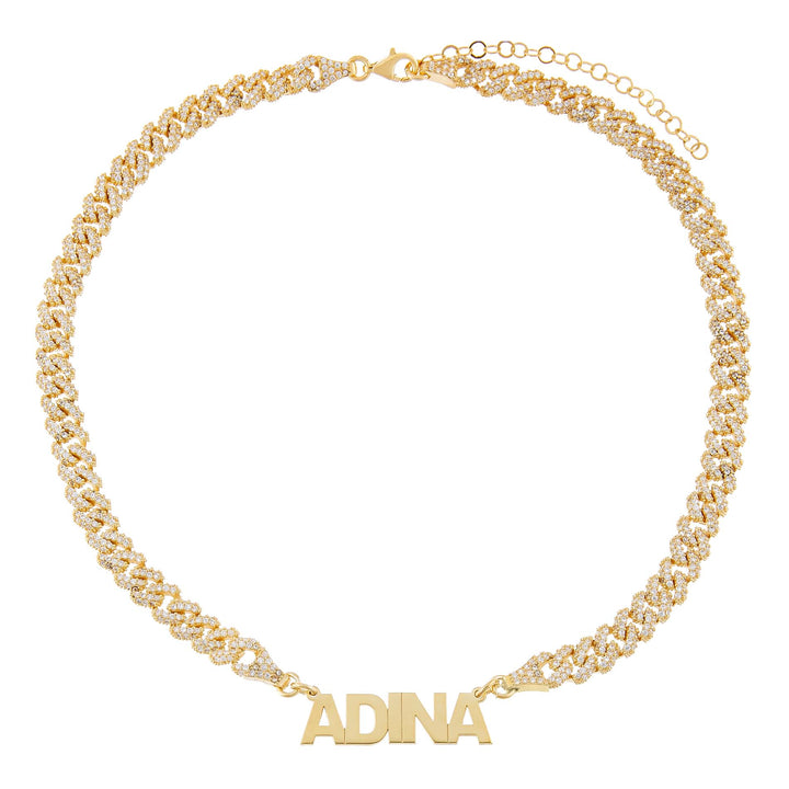  Block Nameplate Pavé Chain Link Choker - Adina Eden's Jewels