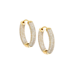 Gold / 15 MM Endless Pavé Oval Huggie Earring - Adina Eden's Jewels