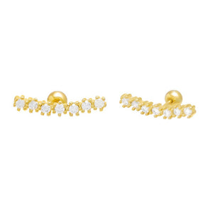 Gold Pavé Curved Bar Threaded Ball Stud Earring - Adina Eden's Jewels