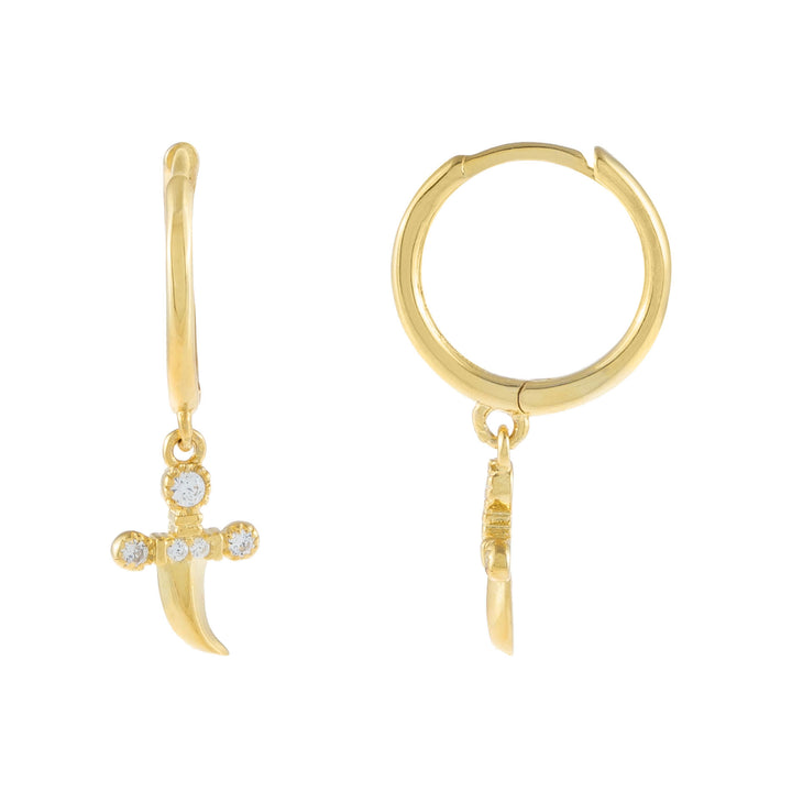 Gold CZ Dagger Hoop Earring - Adina Eden's Jewels
