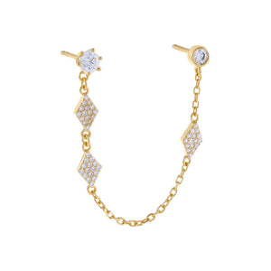 Gold / Single CZ Multi Shape Chain Stud Earring - Adina Eden's Jewels