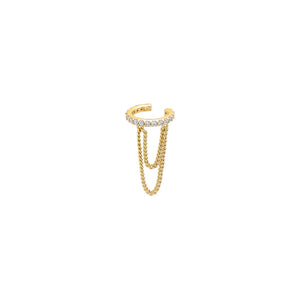 Gold / Single Pavé Double Drop Chain Ear Cuff - Adina Eden's Jewels