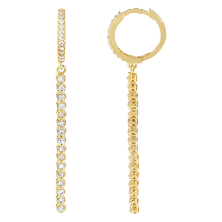 Gold CZ Bar Drop Huggie Earring - Adina Eden's Jewels
