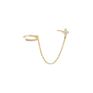 14K Gold / Single CZ Flower Chain Stud X Ear Cuff 14K - Adina Eden's Jewels