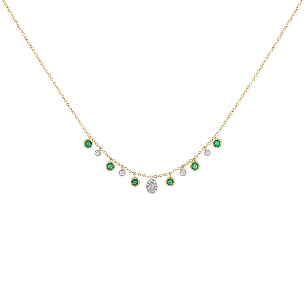 14K Gold Diamond X Emerald Bezel Dangle Necklace 14K - Adina Eden's Jewels