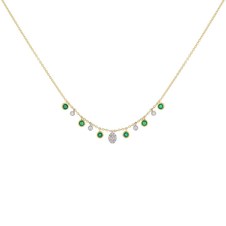 14K Gold Diamond X Emerald Bezel Dangle Necklace 14K - Adina Eden's Jewels