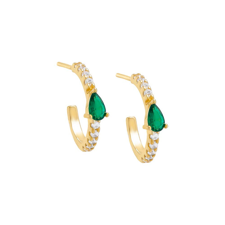 Emerald Green / Pair Pavé X Teardrop Hoop Earring - Adina Eden's Jewels