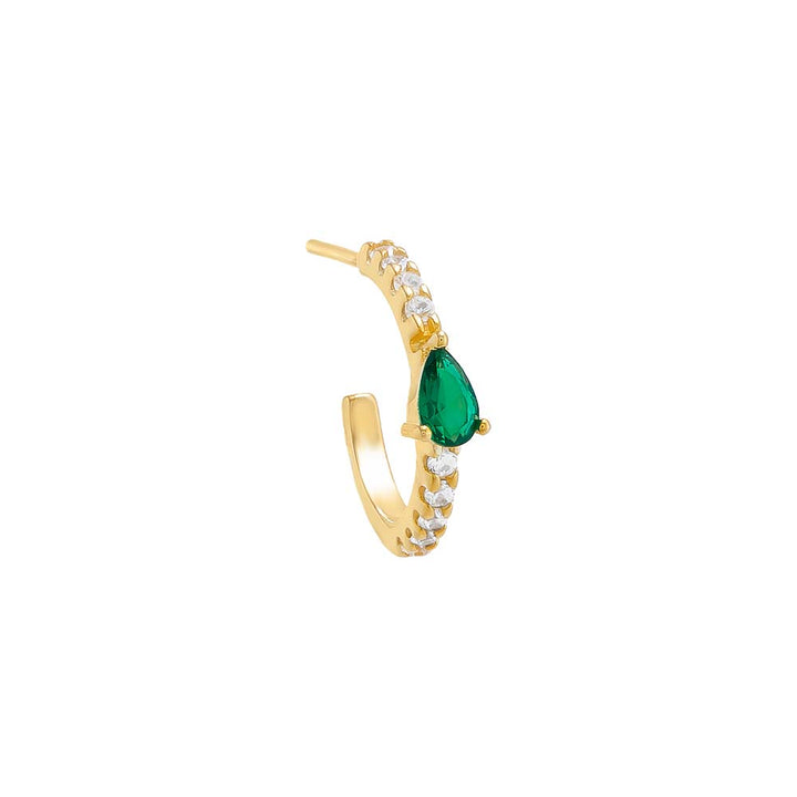 Emerald Green / Single Pavé X Teardrop Hoop Earring - Adina Eden's Jewels