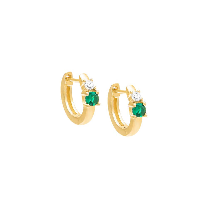 Emerald Green Emerald Green Double Solitaire Huggie Earring - Adina Eden's Jewels