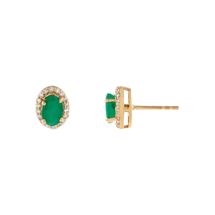 Emerald Green Diamond X Emerald Oval Stud Earring 14K - Adina Eden's Jewels