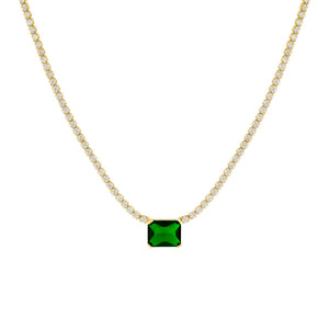 Emerald Green Emerald Baguette Tennis Necklace - Adina Eden's Jewels