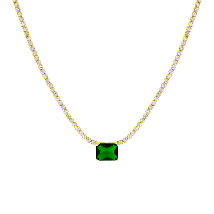 Emerald Green Emerald Baguette Tennis Necklace - Adina Eden's Jewels