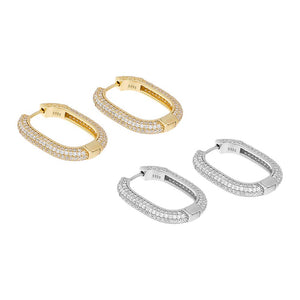  Fancy Large Pavé Oval Shape Hoop Earring - Adina Eden's Jewels