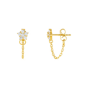 Gold CZ 5 Petal Flower Chain Stud Earring - Adina Eden's Jewels