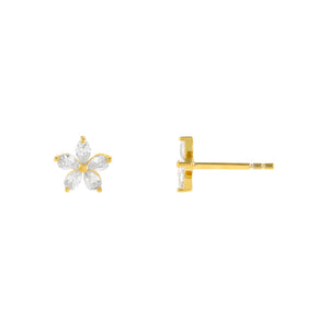 Gold CZ 5 Petal Flower Stud Earring - Adina Eden's Jewels