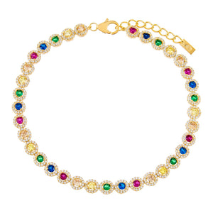 Multi-Color CZ Halo Multi-Color Anklet - Adina Eden's Jewels
