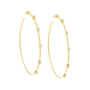 Gold CZ Stationed Thin Hoop Earring - Adina Eden's Jewels