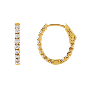14K Gold Diamond Oval Hoop Earring 14K - Adina Eden's Jewels