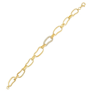 Gold Pavé x Solid Waved Link Bracelet - Adina Eden's Jewels
