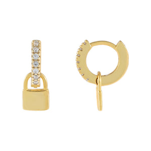 Gold CZ Mini Lock Huggie Earring - Adina Eden's Jewels