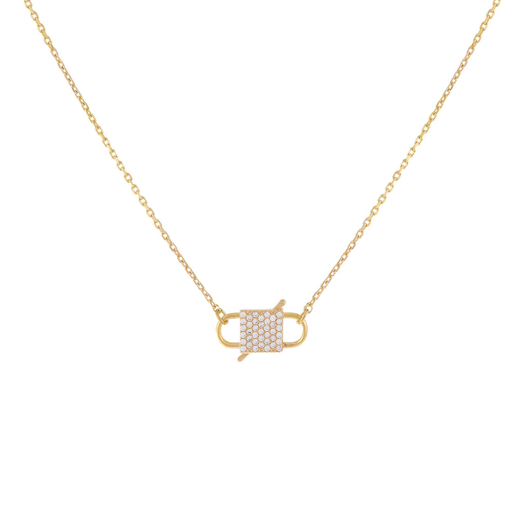 Gold Pavé Double Lock Necklace - Adina Eden's Jewels