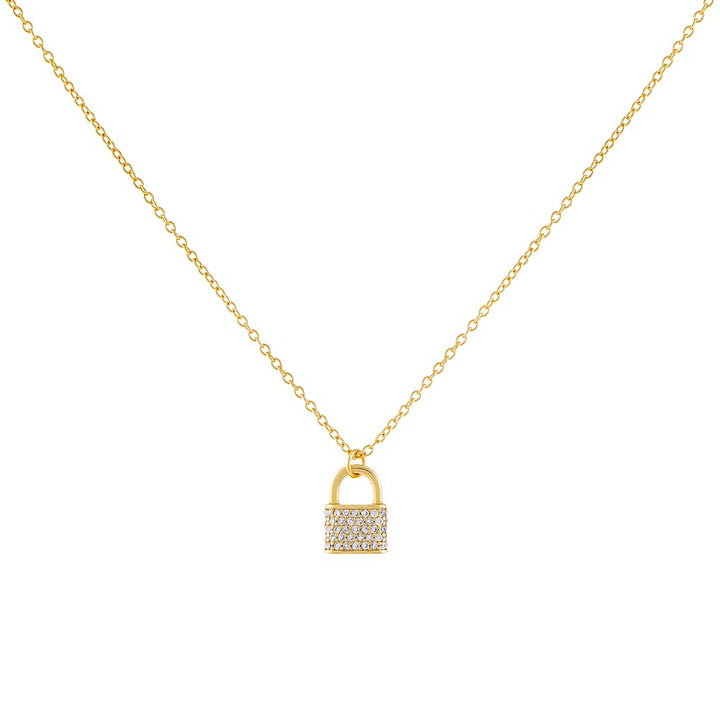 Gold Pavé Lock Necklace - Adina Eden's Jewels