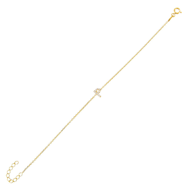 Gold / P Tiny Lowercase Pavé Initial Bracelet - Adina Eden's Jewels