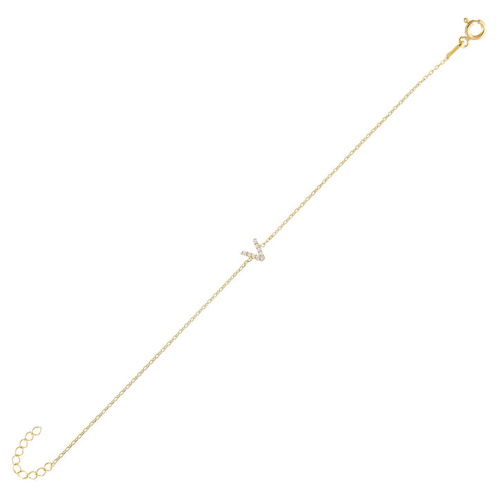 Gold / V Tiny Lowercase Pavé Initial Bracelet - Adina Eden's Jewels
