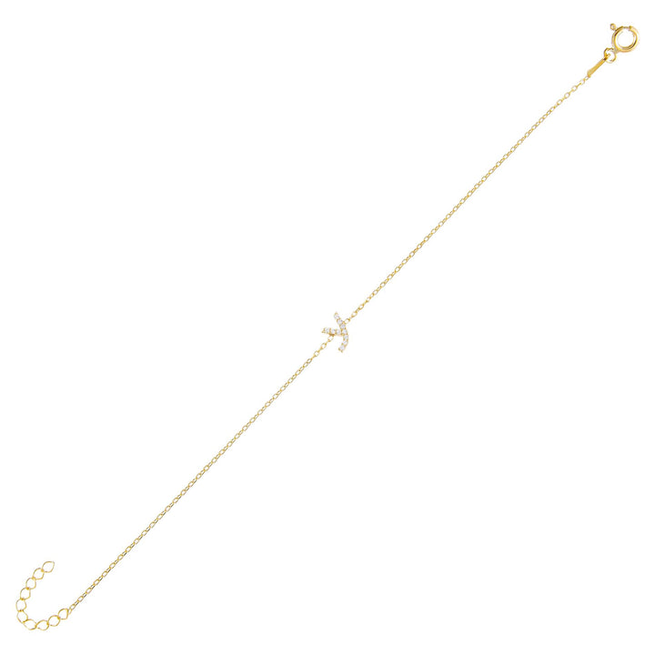 Gold / Y Tiny Lowercase Pavé Initial Bracelet - Adina Eden's Jewels