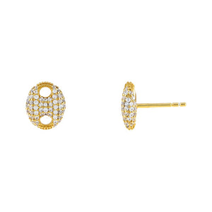 Gold Pavé Puffed Mariner Stud Earring - Adina Eden's Jewels
