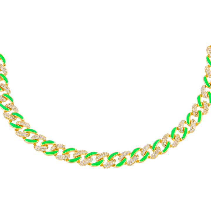 Neon Green Pavé Neon Enamel Chain Link Choker - Adina Eden's Jewels