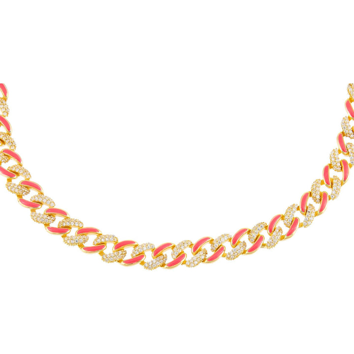 Neon Pink Pavé Enamel Chain Link Choker - Adina Eden's Jewels