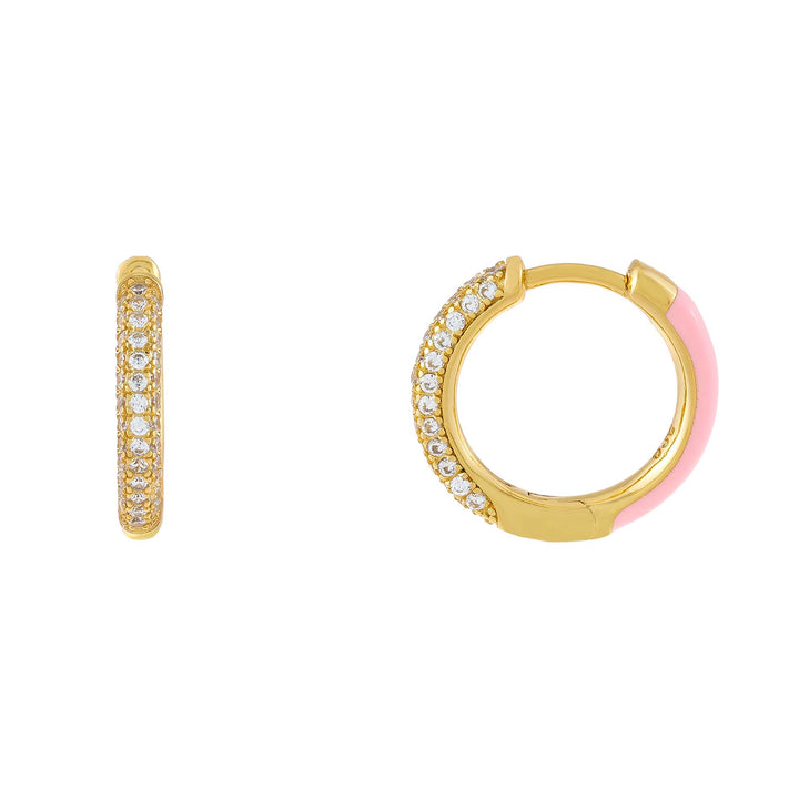 Sapphire Pink Pavé x Enamel Huggie Earring - Adina Eden's Jewels