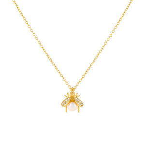 Pearl White CZ Pearl Bee Necklace - Adina Eden's Jewels