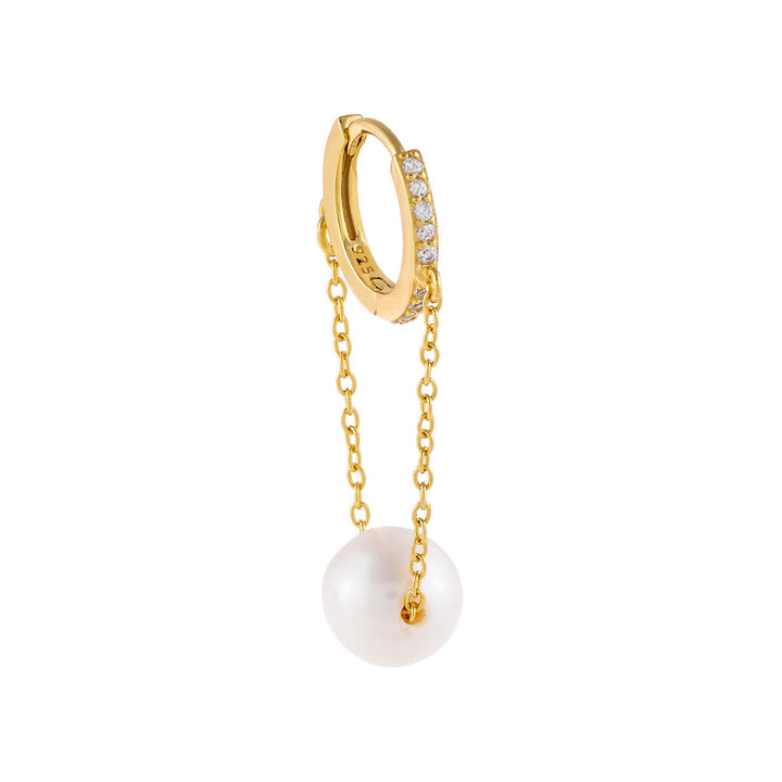 Pearl White / Single Pearl Chain Huggie Earring - Adina Eden's Jewels