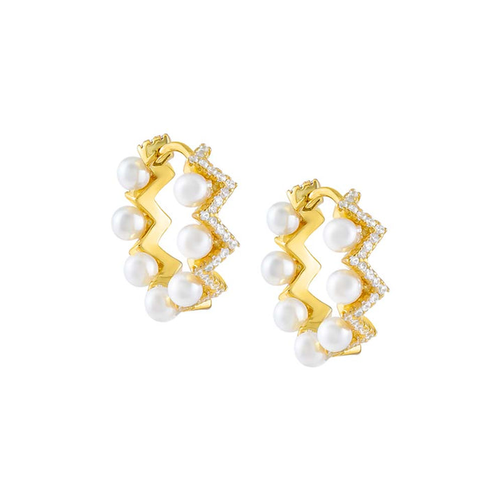 Pearl White CZ Pearl Zigzag Hoop Earring - Adina Eden's Jewels
