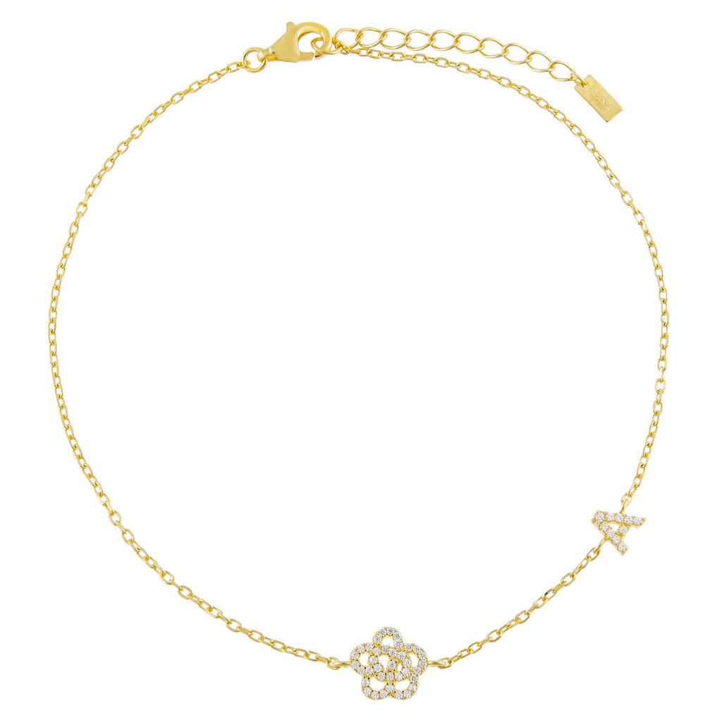 Gold / B Pavé Rose Initial Anklet - Adina Eden's Jewels