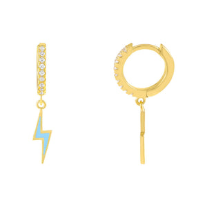 Light Blue Lightning Bolt Enamel Huggie Earring - Adina Eden's Jewels