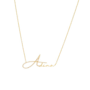 Gold Solid X Pavé Script Name Necklace - Adina Eden's Jewels