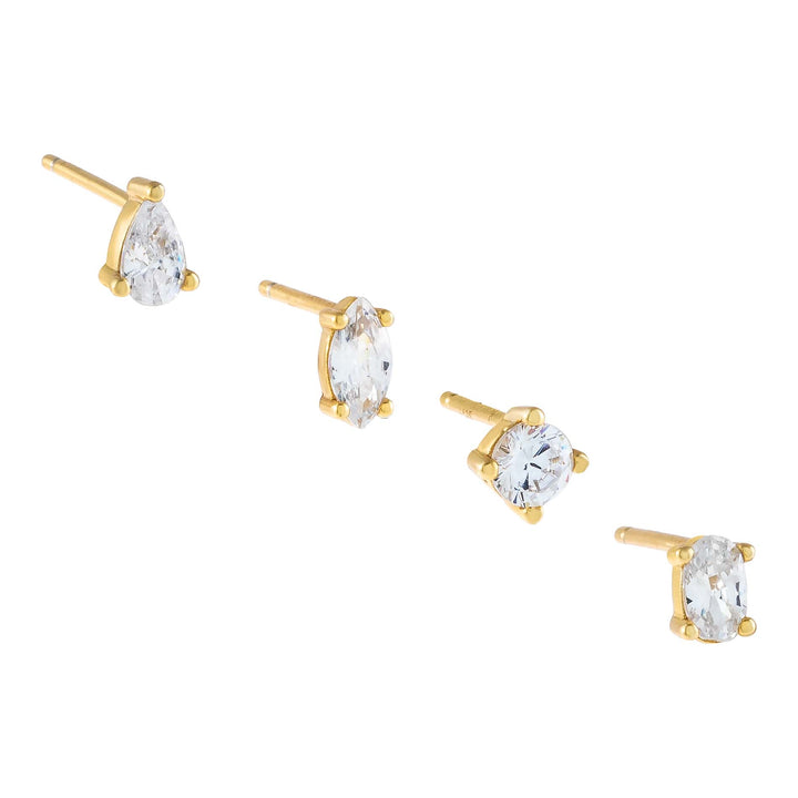 Gold CZ Multi Stone Stud Earring Combo Set - Adina Eden's Jewels