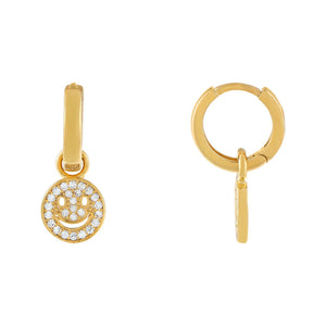 Gold Pavé Smiley Face Huggie Earring - Adina Eden's Jewels