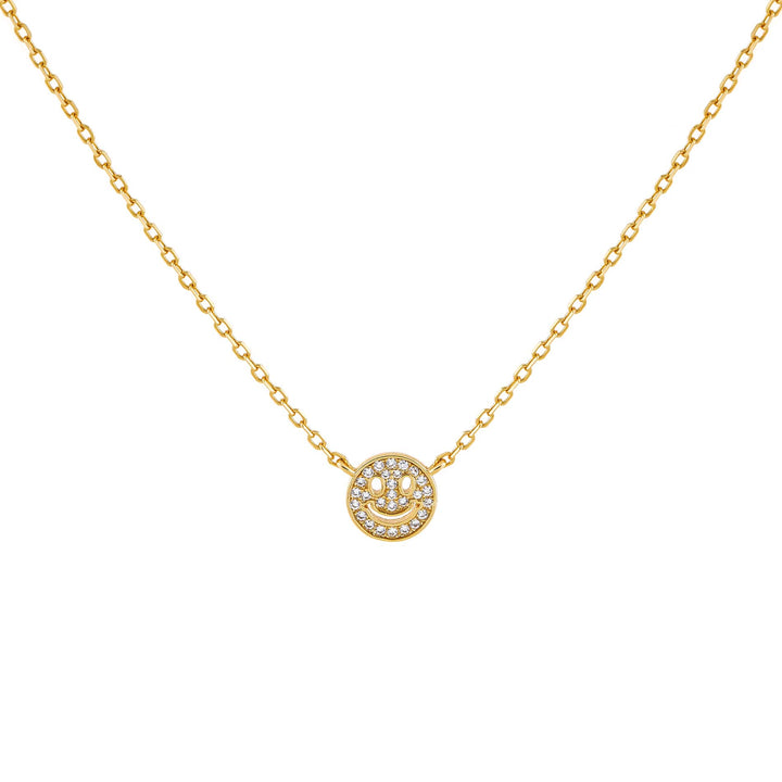 Gold CZ Smiley Face Necklace - Adina Eden's Jewels