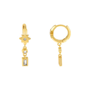 Gold CZ Starburst X Baguette Huggie Earring - Adina Eden's Jewels