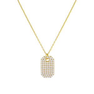 Gold Pavé Dog Tag Necklace - Adina Eden's Jewels