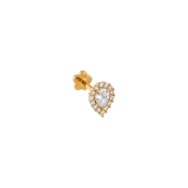 14K Gold / Single CZ Teardrop Threaded Stud Earring 14K - Adina Eden's Jewels