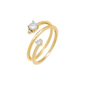 Gold / 5 Double Solitaire CZ Wrap Ring - Adina Eden's Jewels